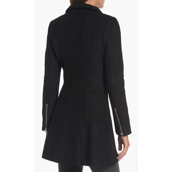 Guess Los Angeles Black Wool-Blend Asymmetrical Zip Coat Size Large EUC - Picture 2 of 13